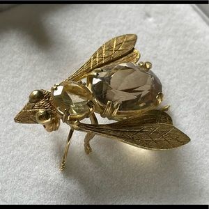 Exquisite 18k Yellow Gold Champagne Topaz Bee Brooch Pin